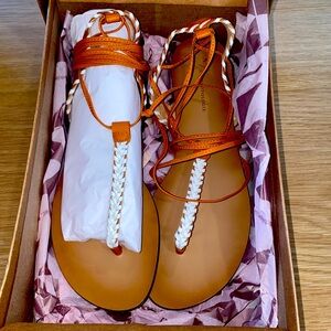 Anthropologie Tie Up Thong Sandals in‎ Cedar/EU Size 41